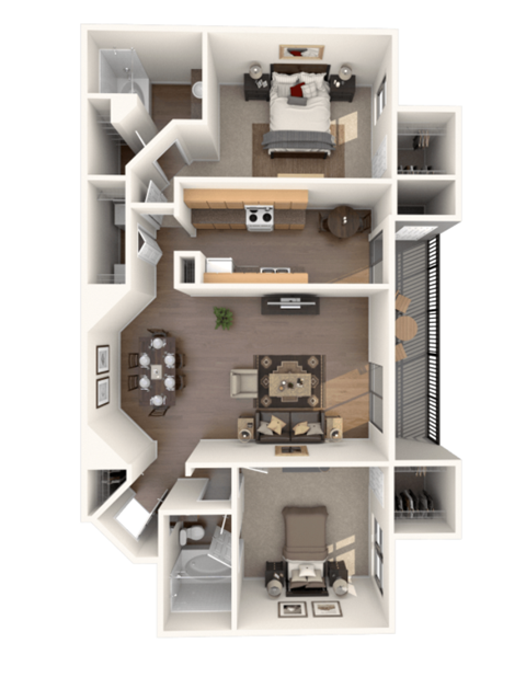 a 2 bedroom floor plan with a bathroom and a living room